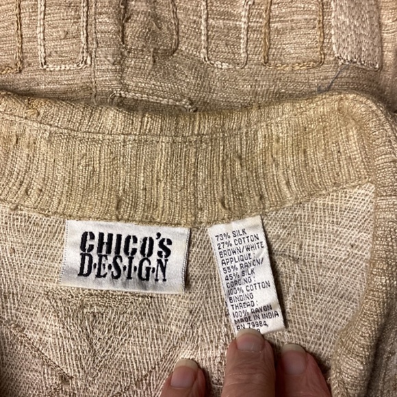 Chico’s blazer womens SZ 3(xl) silk natural fibers appliquéd tan vintage - Picture 8 of 13